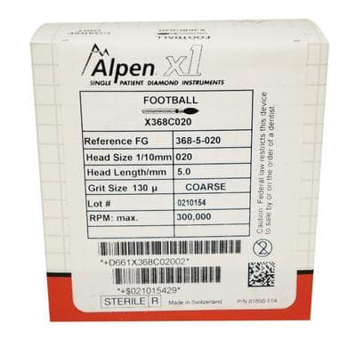 Alpen x1 Sterile Single-Use Diamond Burs, FG, Pointed Football, # 368, 2.0 mm, Coarse, Green, 25/Pk, X368C020 thumbnail 9