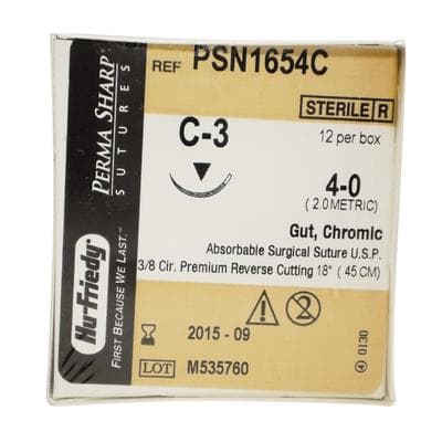 Hu-Friedy Perma Sharp Chromic Gut Suture, 4-0, 18", C-3 Premium Reverse Cutting Needle, 3/8 Circle, 13mm, 12/Box, PSN1654C thumbnail 17