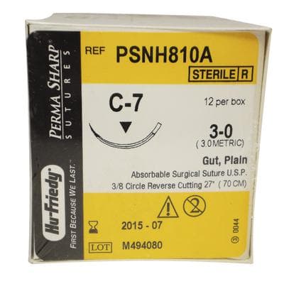 Hu-Friedy Perma Sharp Plain Gut Absorbable Suture, 3-0, C-7 Reverse Cutting Needle, 3/8 Circle, 27", 12/Box, PSNH810A thumbnail 10