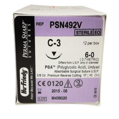 Hu-Friedy Perma Sharp PGA Absorbable Suture, 6-0, Undyed Braided, C-3 Needle, 3/8 Circle Premium Reverse Cut, 18 in, 12/Box, PSN492V thumbnail 8