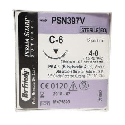 Hu-Friedy Perma Sharp PGA Absorbable Suture, 4-0, Violet, C-6 Reverse Cutting Needle, 3/8 Circle, 27", 12/Box, PSN397V thumbnail 14