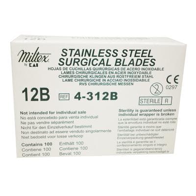 Miltex #12B Stainless Steel Sterile Surgical Scalpel Blade, Double-Edge, 100/Box, 4-312B thumbnail 15