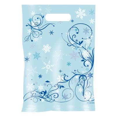 Scatter Print Holiday Supply Bags, 7-1/2" W x 10" H, Winter Flakes, White, 100/Pkg - Scatter Print Holiday Supply Bags, 7-1/2" W x 10" H, 100/Pkg - Winter Flakes - Image 1