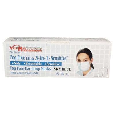 Valumax Ultra 3-in-1 Sensitive Fog-Free Ear-Loop Procedure Mask, Sky Blue, ASTM Level 2, 50/Box, 5670E-SB thumbnail 6