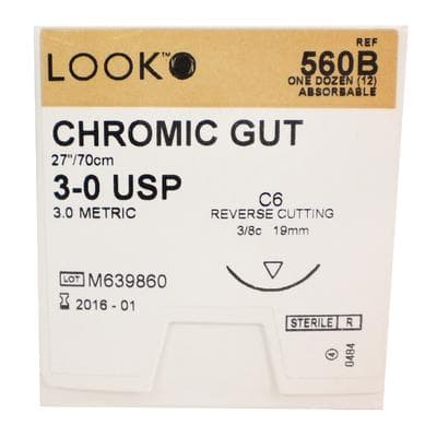 Look 560B Chromic Gut Suture, 3-0, 27" (70 cm), C-6 Reverse Cutting Needle, 3/8 Circle, 12/Pk thumbnail 18