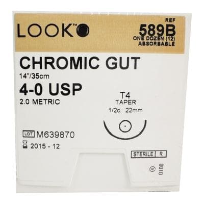 Look Chromic Gut Absorbable Suture, 4-0, 14"/35 cm, T4 Taper Point Needle, 1/2 Circle, 22mm, 12/Pk, 589B thumbnail 13