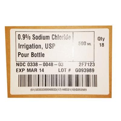 Baxter 0.9% Sodium Chloride Irrigation USP, 500 mL Plastic Pour Bottle, 18/Case thumbnail 2