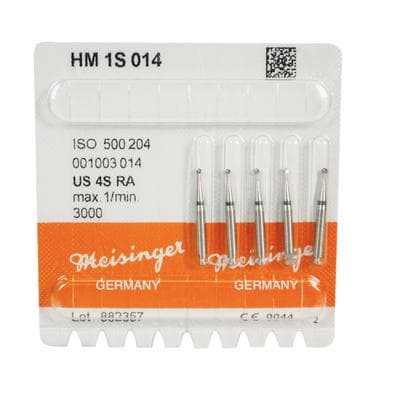 Meisinger HM1S Tungsten Carbide Bur, Round RA, Size #4S, 1.4 mm Diameter, 5/Pkg thumbnail 4