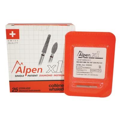 Alpen X1 Diamond Single Use Bur, FG, Cylinder Flat End, #835-012C, Coarse, Green, 1.2 mm Diameter, 4.0 mm Length, 25/Pk, X835C012 thumbnail 14