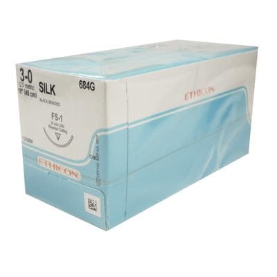 Ethicon Perma-Hand Braided Silk Non-Absorbable Sutures, 3-0, 18", FS-1 Reverse Cutting Needle, 3/8 Circle, Black, 12/Box, 684G thumbnail 10