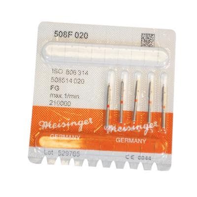 Meisinger 508F-020-FG Fine Diamond Bur, Tapered Guide Pin, Friction Grip, 2.0 mm Head Diameter, 7.5 mm Head Length, Red Ring, 5/Pkg thumbnail 7