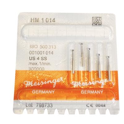 Meisinger Tungsten Carbide Bur HM 1 Round FGSS, Size #4, 1.4 mm Diameter, 5/Pkg, HM1-014-SS thumbnail 8