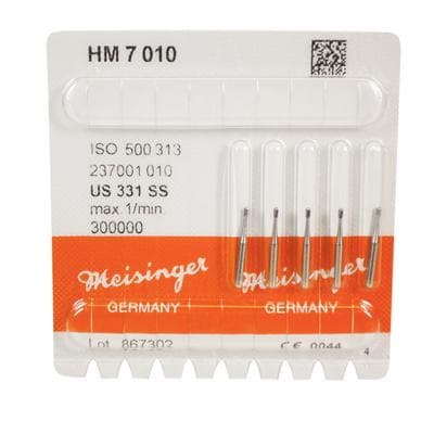 Meisinger Tungsten Carbide Bur HM7-010-SS, #331 Pear, Friction Grip Short Shank, 1.0 mm, 5/Pkg thumbnail 4