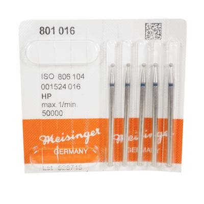 Meisinger 801-016-HP Diamond Bur, Round, Medium Grit, 1.6 mm, HP Shank, 5/Pack thumbnail 7