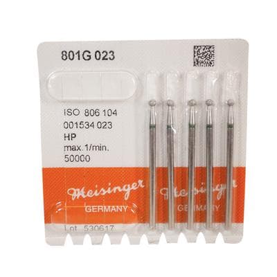 Meisinger 801G-023-HP Coarse Diamond Bur, Round, 2.3 mm, Green Ring, Handpiece Shank, 5/Pack thumbnail 6