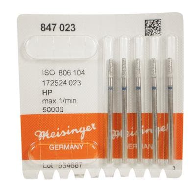 Meisinger Diamond Bur #847-023-HP, Medium Grit, Flat End Taper (Cone), 2.3 mm Diameter, 8 mm Working Length, HP Shank, 5/Pack thumbnail 7