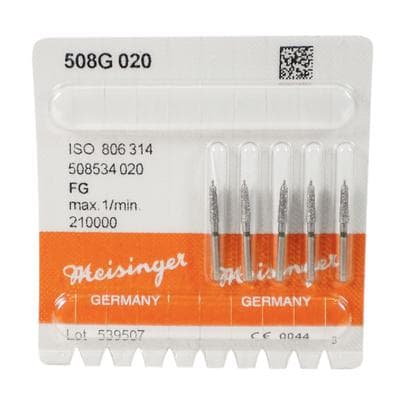 Meisinger Crown Preparation Diamond Bur, Friction Grip, Chamfer Guided Tip, 508, 2.0 mm, Coarse, Green, 5/Pk, 508G-020-FG thumbnail 8
