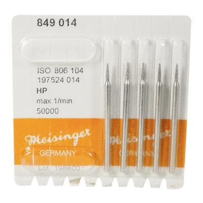 Meisinger 849-014-HP Diamond Bur, Round End Taper, Medium Grit, 1.4 mm Diameter, HP, 5/Pack thumbnail 2