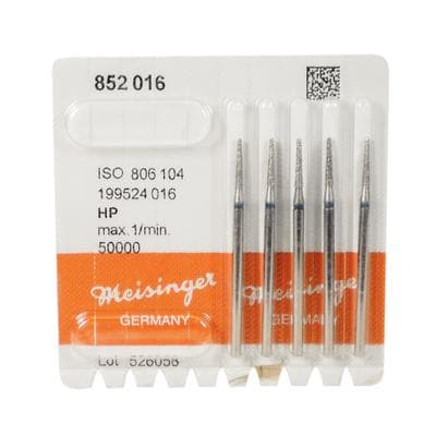 Meisinger Diamond Bur, HP, Medium Grit, Blue Ring, Round End Tapered, 1.6 mm, #852-016, Pack of 5 thumbnail 6