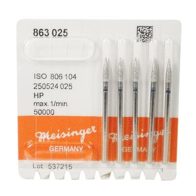 Meisinger 863-025-HP Medium Grit Flame Diamond Bur, HP Handpiece, 2.5 mm Diameter, 10 mm Working Length, 5/Pack thumbnail 5