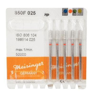 Meisinger 850F-025-HP Fine Diamond Bur, Round End Tapered (Chamfer), 2.5 mm Diameter, 8 mm Working Length, Handpiece (HP) Shank, 5/Pack thumbnail 6