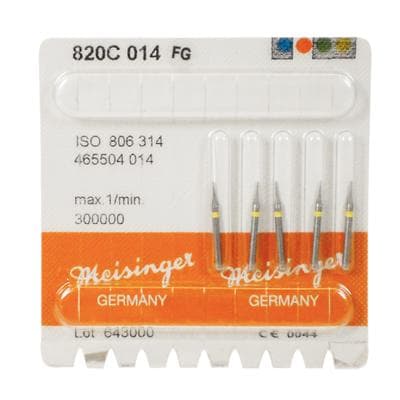Meisinger 820C-014-FG Extra Fine Diamond Bur, Mosquito/Interproximal, Friction Grip, 1.4 mm Head Diameter, 5/Pk thumbnail 7