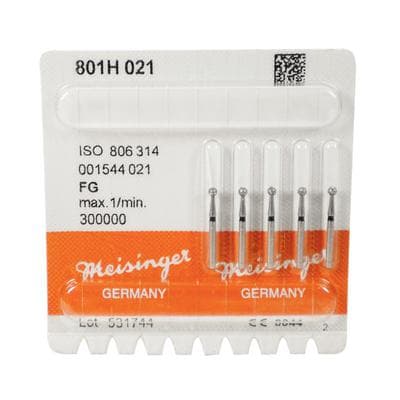 Meisinger 801H-021-FG Diamond Bur, FG, Super Coarse (Black), Round, 2.1 mm Head, 5/Pkg thumbnail 7
