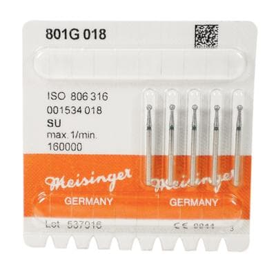 Meisinger 801G-018-SU FG Surgical Diamond Bur, Round, Coarse (Green), 1.8 mm, 5/Pack thumbnail 7