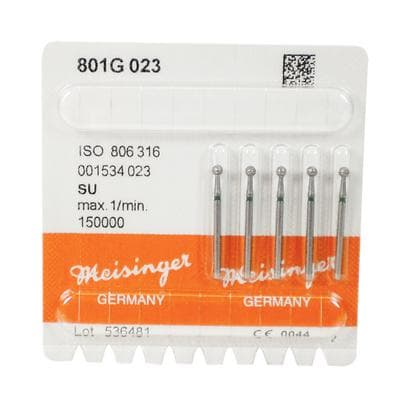 Meisinger 801G-023-SU FG Surgical Diamond Bur, Round, Coarse (Green), 2.3 mm, Multi-Use, 5/Pack thumbnail 8