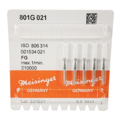 Meisinger Multi-Use Diamond Bur, Friction Grip, Round, 801G, 2.1 mm, Coarse, Green, 5/Pk, 801G-021-FG thumbnail 9
