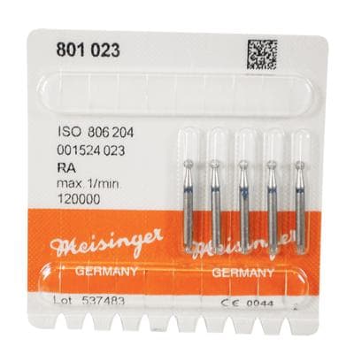 Meisinger Multi-Use Diamond Bur, RA, Round, #801, 2.3 mm, Medium Grit, Blue Ring, 5/Pk, 801-023-RA thumbnail 7