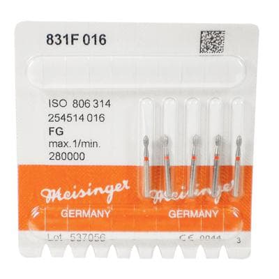 Meisinger Multi-Use Diamond Bur, FG, Pointed Football, #831F, 1.6 mm, Fine (Red), 5/Pk, 831F-016-FG thumbnail 9