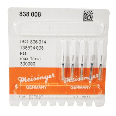 Meisinger 838-008-FG Medium Diamond Bur, Round End Cylinder, Friction Grip, 0.8 mm Head Diameter, 4.0 mm Head Length, Blue Ring, 5/Pack thumbnail 7