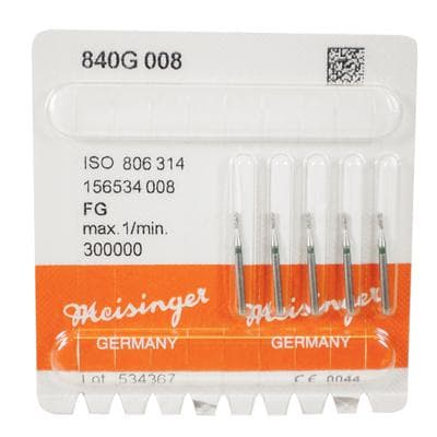 Meisinger 840G-008-FG Coarse Diamond Bur, Round Edge Cylinder, Friction Grip, 0.8 mm Diameter, 3.0 mm Working Length, Green Ring, 5/Pack thumbnail 7