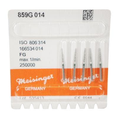 Meisinger FG #859G-014 Coarse Needle Shaped Diamond Bur, 1.4mm Head, 10mm Working Length, Green Band, Multi-Use, 5/Pk thumbnail 8
