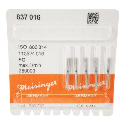 Meisinger 837-016-FG Medium Diamond Bur, Long Cylinder, Flat End, Friction Grip, 1.6 mm Head Diameter, 6.0 mm Head Length, Blue Ring, 5/Pack thumbnail 7