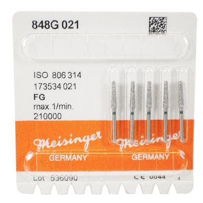 Meisinger 848G-021-FG Diamond Bur, FG, Coarse (Green), Flat End Taper, 2.1 mm Head Diameter, 10.0 mm Head Length, 5/Pkg thumbnail 7