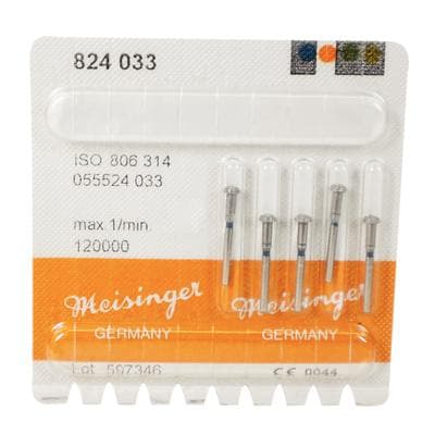 Meisinger 824-033-FG Diamond Depth Cutter Bur, Medium Grit, Blue Ring, Guide Tip, 3.3 mm Head Diameter, Friction Grip, 5/Pkg thumbnail 2