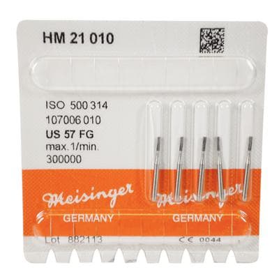 Meisinger Tungsten Carbide Bur #57 Straight Fissure FG, 1.0 mm Diameter, 5/Pkg (HM21-010-FG) thumbnail 5