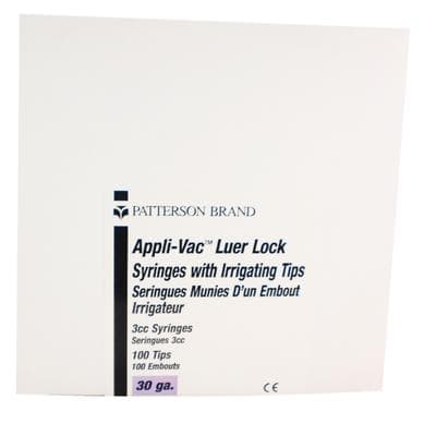 Patterson® Endodontic Syringe with Irrigation Needle, 3 cc Luer Syringe, Side-Vented 30 Gauge Needle, 100/Pkg - Patterson® Endodontic Syringe with Irrigation Needle – 3 cc Luer Syringe with Side-Vented Needle, 100/Pkg - 30 Gauge Needle - Image 1