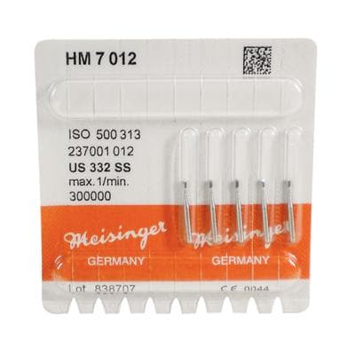 Meisinger HM7 Tungsten Carbide Bur, Pear Shape, #332, 1.2 mm Diameter, Friction Grip Short Shank, 5/Pkg, HM7-012-SS thumbnail 3