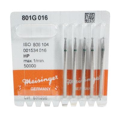 Meisinger 801G-016-HP Coarse Diamond Bur, Round, 1.6 mm, Green Ring, Multi-Use, 5/Pk thumbnail 7