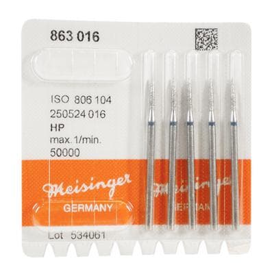 Meisinger Diamond Bur, HP, Medium Grit, Flame Shape, 1.6 mm Diameter, 10 mm Working Length, #863-016-HP, 5/Pack thumbnail 6