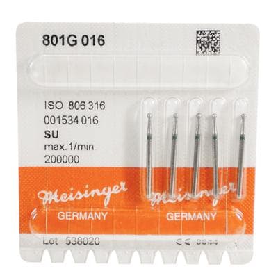 Meisinger 801G-016-SU Coarse Round Surgical Diamond Bur, Friction Grip Extra Long, 1.6 mm Head, Green Ring, 5/Pack thumbnail 7