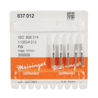 Meisinger 837-012-FG Diamond Bur, Medium Grit, Blue Ring, Cylinder Flat End, Friction Grip, 1.2 mm Head Diameter, 6.0 mm Head Length, 5/Pkg thumbnail 7
