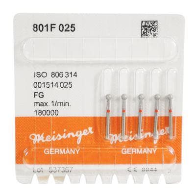 Meisinger 801F-025-FG Fine Diamond Bur, Round, Friction Grip, 2.5 mm, Red Ring, 5/Pk thumbnail 7