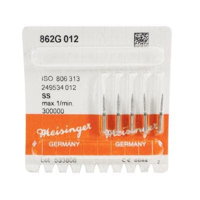 Meisinger 862G-012-SS Coarse Flame Diamond Bur, Friction Grip Short Shank, 1.2 mm Head, 8 mm Working Length, Green Band, Multi-Use, 5/Pk thumbnail 8