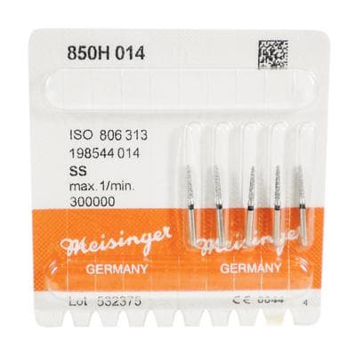 Meisinger 850H-014-SS Diamond Bur, Round End Tapered (Cone), Super Coarse (Black), Friction Grip Short Shank, 1.4 mm Head Diameter, 8.0 mm Head Length, 5/Pack thumbnail 6