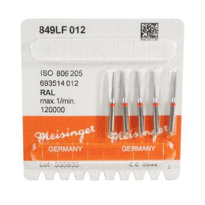 Meisinger 849LF-012-RAL Fine Diamond Bur, Round End Taper, 1.2 mm Diameter, Right-Angle Latch, 5/Pack thumbnail 5