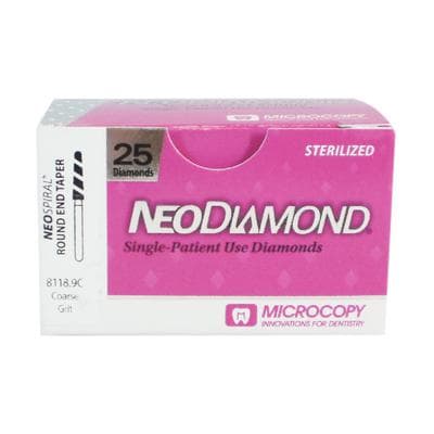 NeoDiamond NeoSpiral Disposable Diamond Bur, FG, Coarse Grit, Round End Taper, #8118.9C (856), 1.8 mm Diameter, 9.0 mm Length, Green Ring, 25/Pkg thumbnail 4